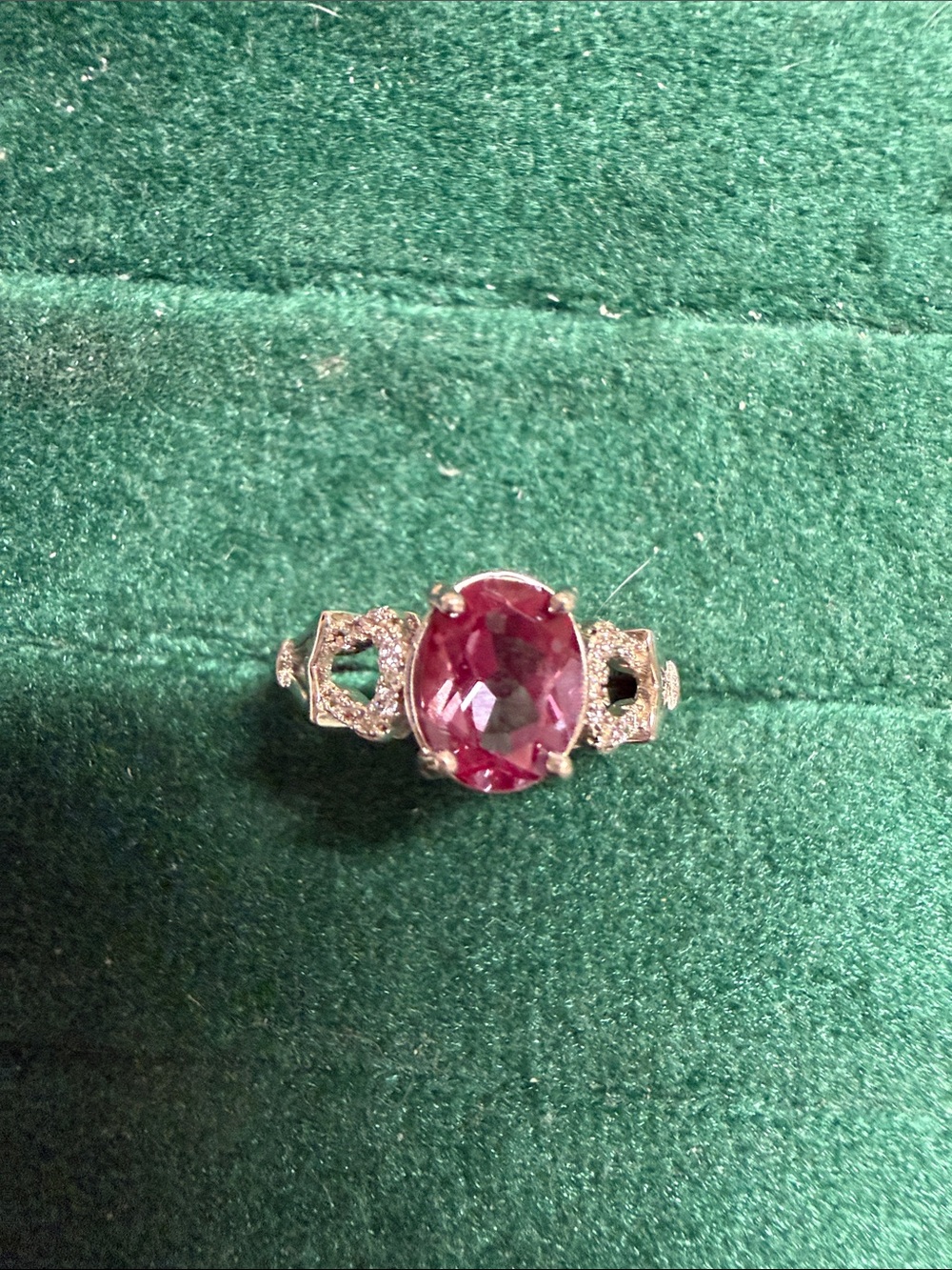 Silver Ring with Oval Alexandrite Pink Gemstone Accent Stones Ring size 7 adju